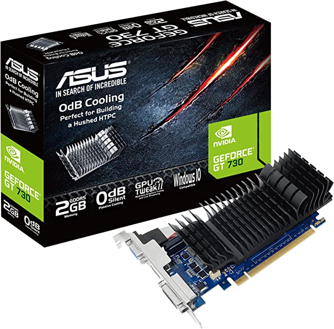 ASUS GeForce GT 730 2GB GDDR5 Low Profile Graphics Card for Silent HTPC Builds (with I/O Port Brackets) - OPEN BOX